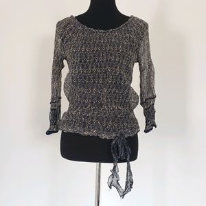 Lucky Sheer Blouse Long Sleeve Stretchy Tie Waist